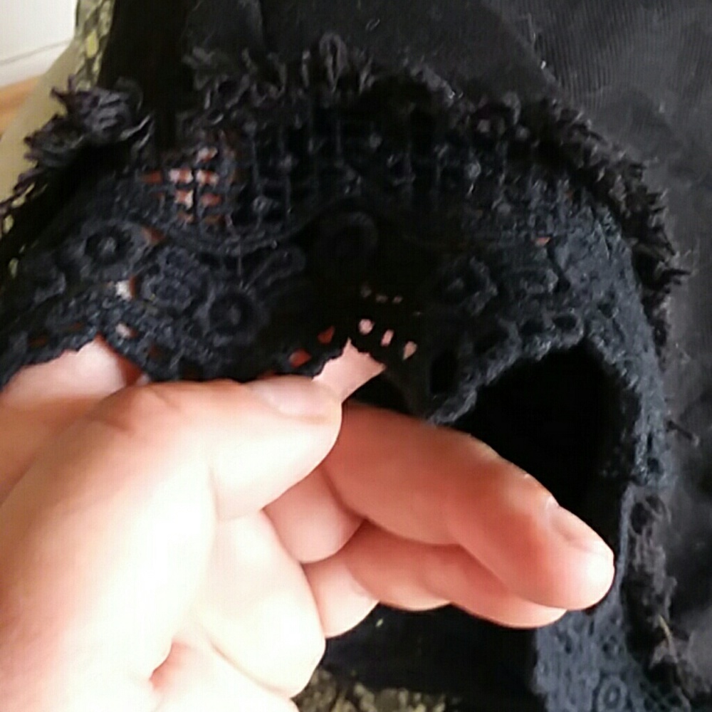 Free People denim high rise shorts crochet hem - Picture 7 of 7